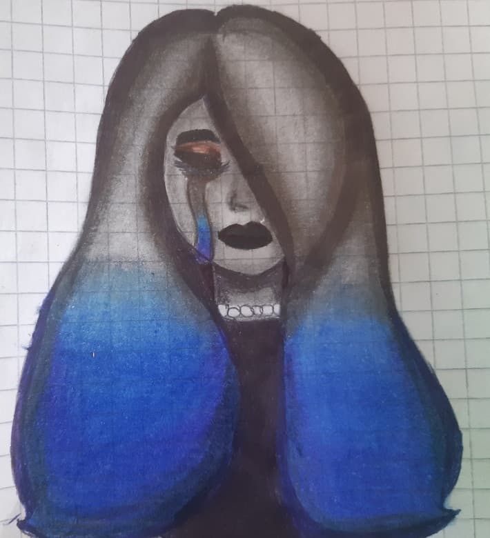 Disegno fatto a caso. Ho usato dei veri trucchi per fare il suo "make up" lol, ovvero: ombretto, eyeliner e "rossetto", ma ho usato sempre l'eyeliner perché il rossetto lascia l'olio, reep.