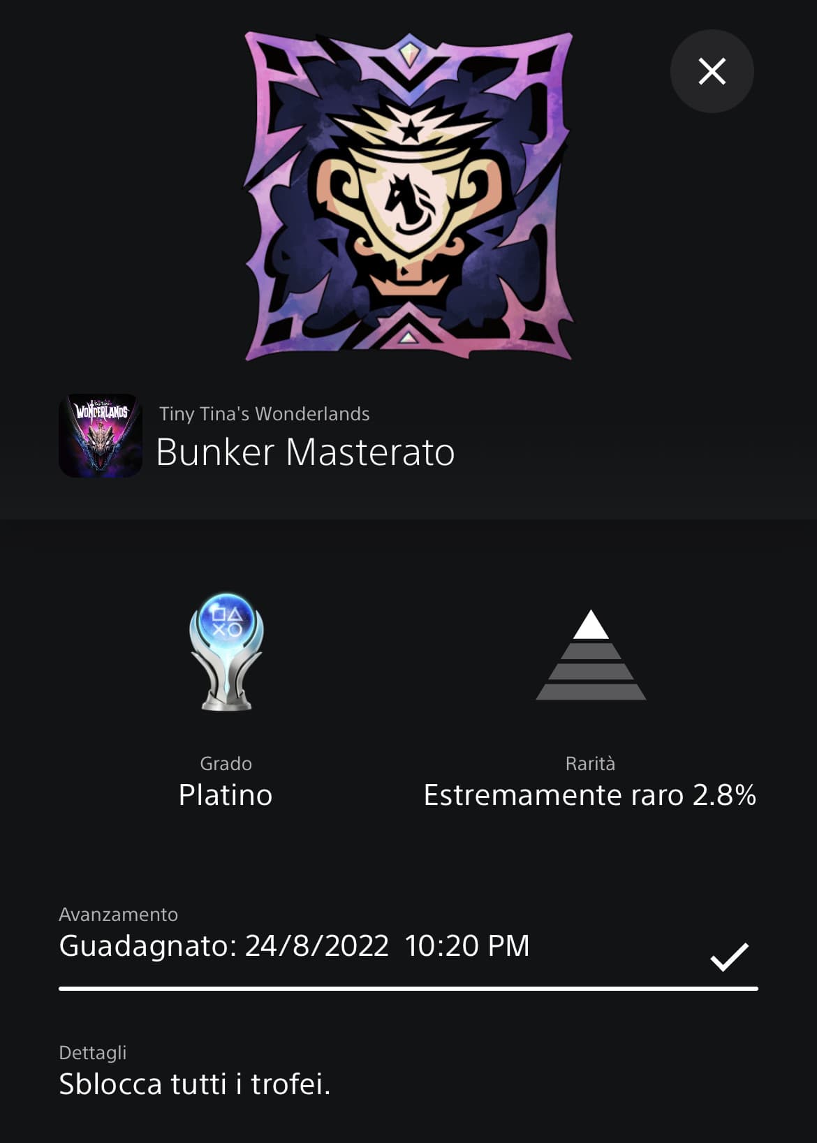 Ci son voluti 2 mesi interi di farming ma almeno adesso il platino è mio.
