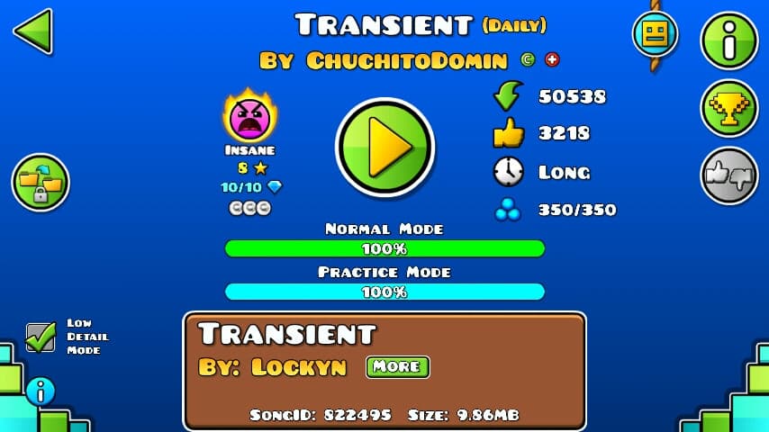 Transient 100%; By ChuchitoDomin; (Difficoltà: Insane 8?.); (Grado: Epic.)