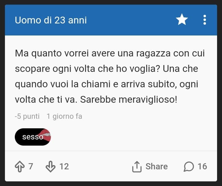 "noi non siamo sessisti." Al femminile ne ho fatto 2 e il primo fece 11 like e 1 dislike 