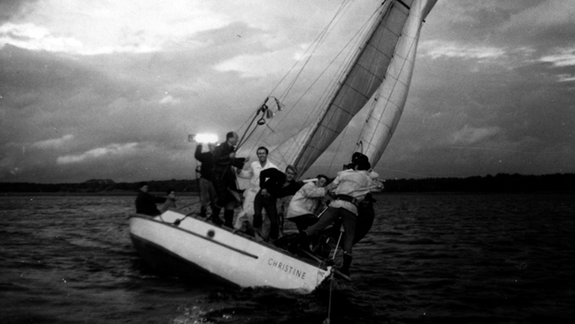 Riprese del film "Il coltello nell'acqua" diretto da Roman Polanski. Il suo primo film, del 1962