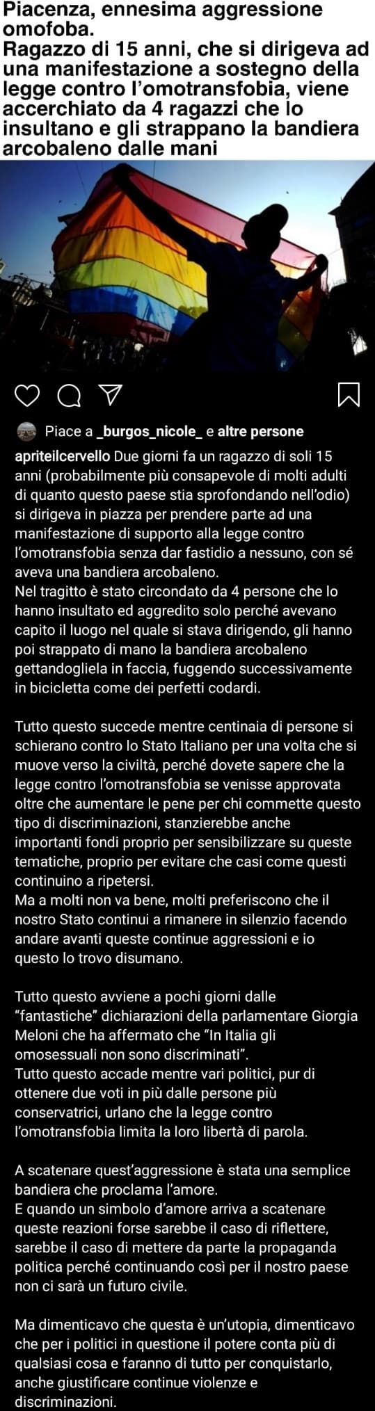 BASTA CAZZO. Non se ne può più di questi omofobi del cazzo.