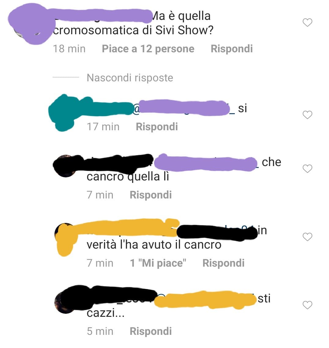 Ho trovato questi commenti sotto un post su instagram