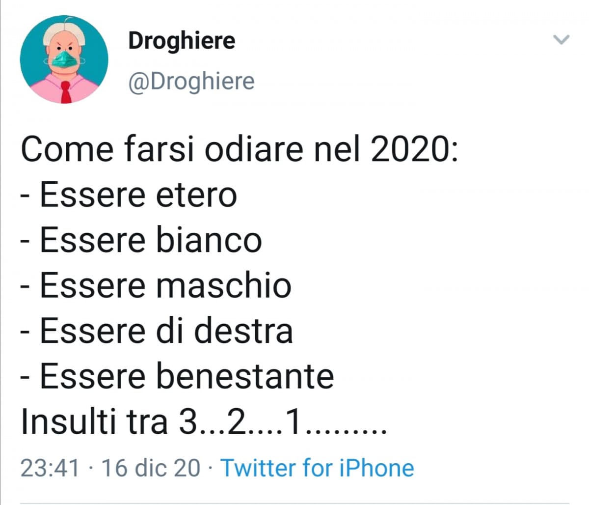 oh no, nel 2020 non si possono più discriminare le minoranze 