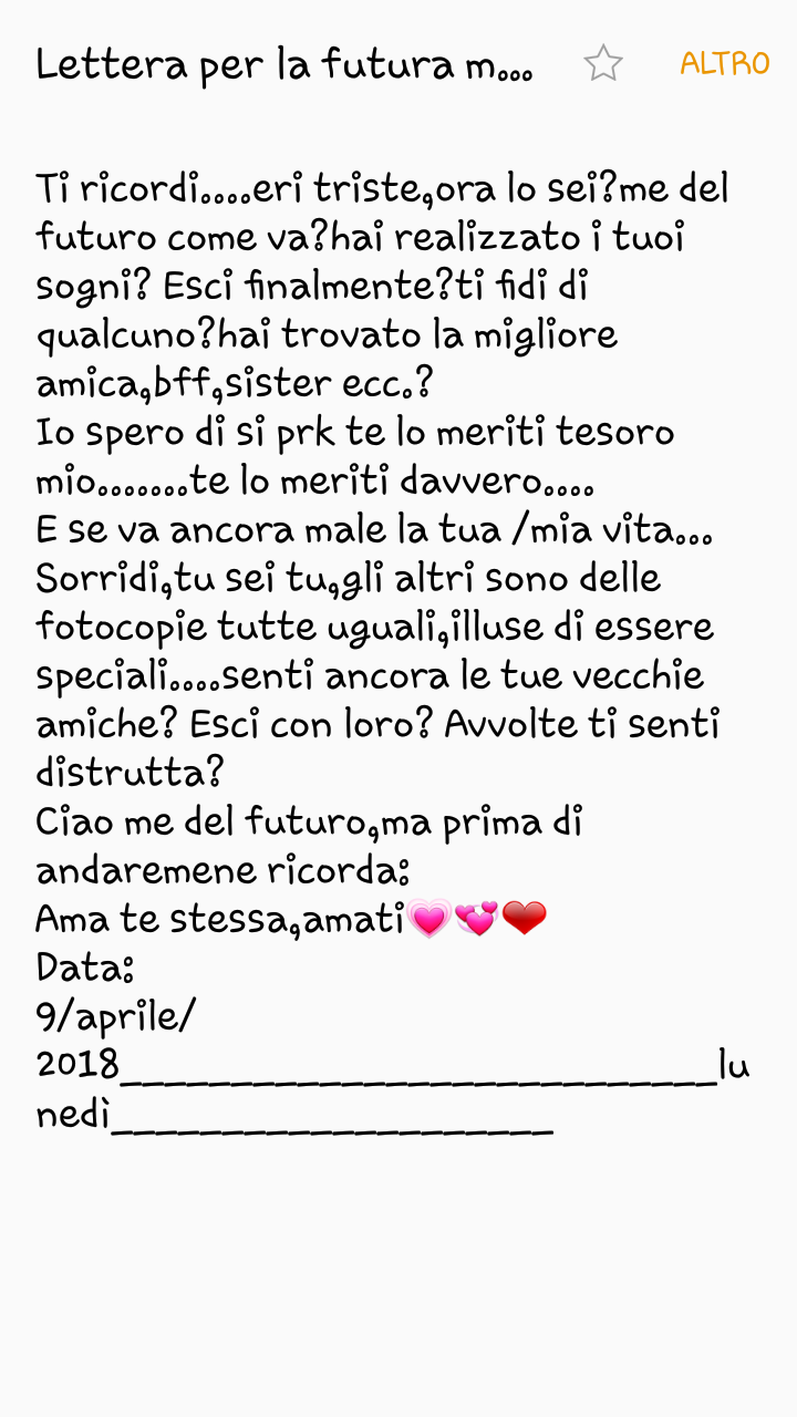 Lettera che ho fatto un mese fà per me❤❌?