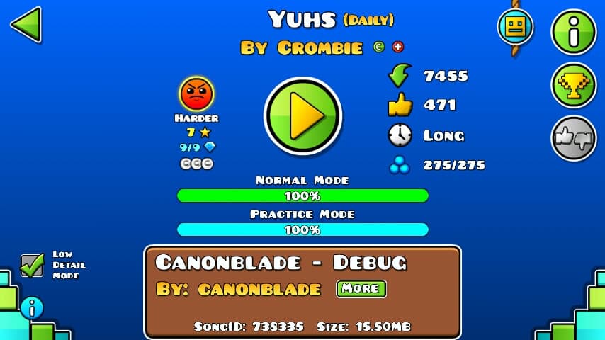 Yuhs 100%; By Crombie; (Difficoltà: Harder 7?); (Grado: Normal)