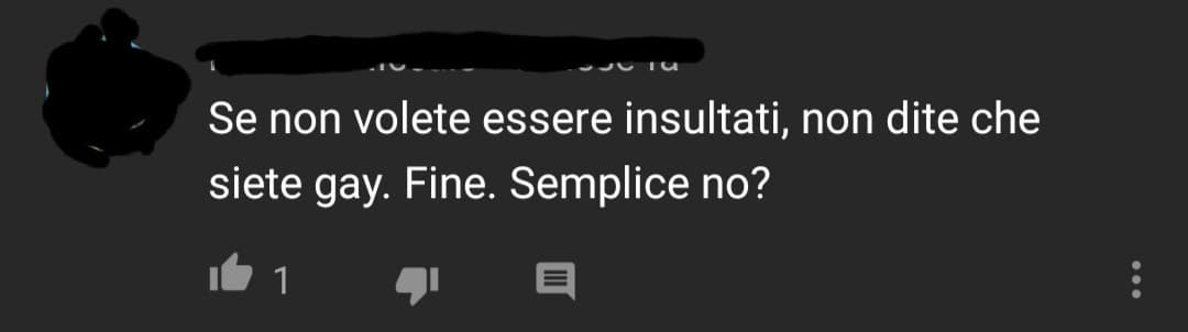 Mio dio che idea perché non c'ho pensato prima! Dai raga dobbiamo vergognarci della nostra sessualità e non dirlo in giro perché sennò è colpa nostra se ci insultano