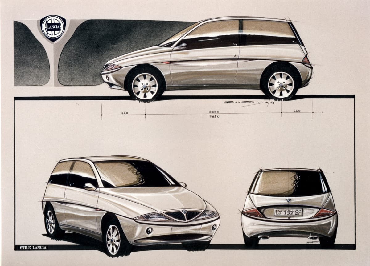 Figurino di Enrico Fumia per la Lancia Y - Gennaio 1992.