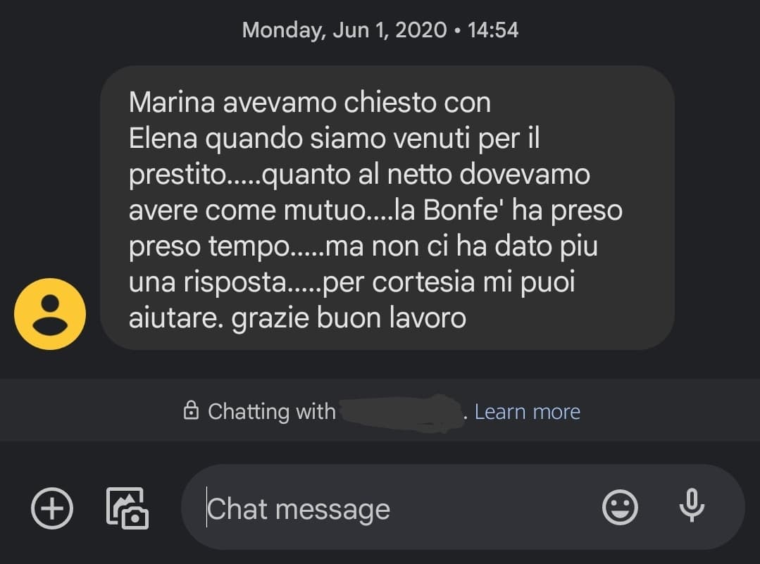 Ho trovato sto messaggio di Giugno 2020. Non mi chiamo Marina