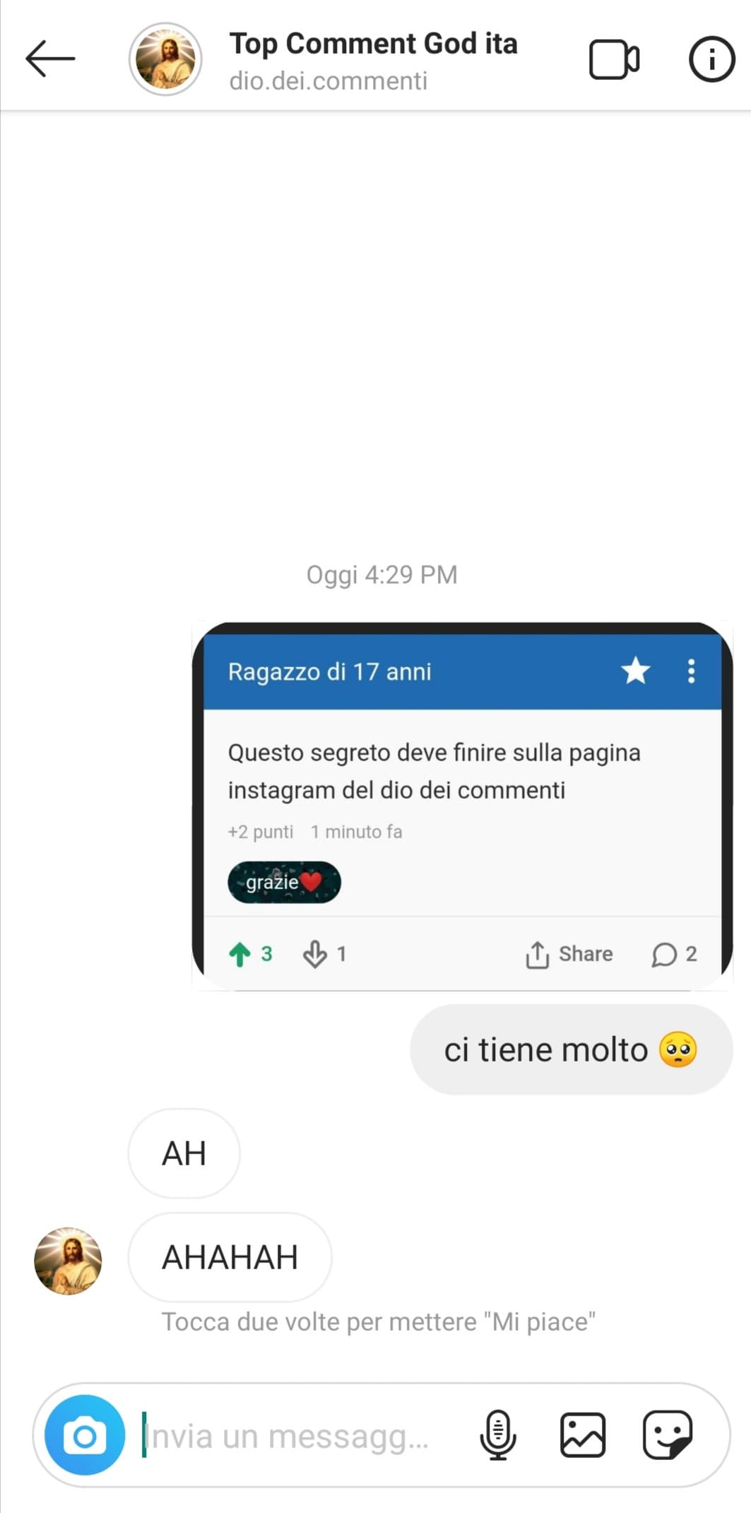 per il ragazzo di 17 anni a cui hanno eliminato il segreto, mi ha risposto lmao