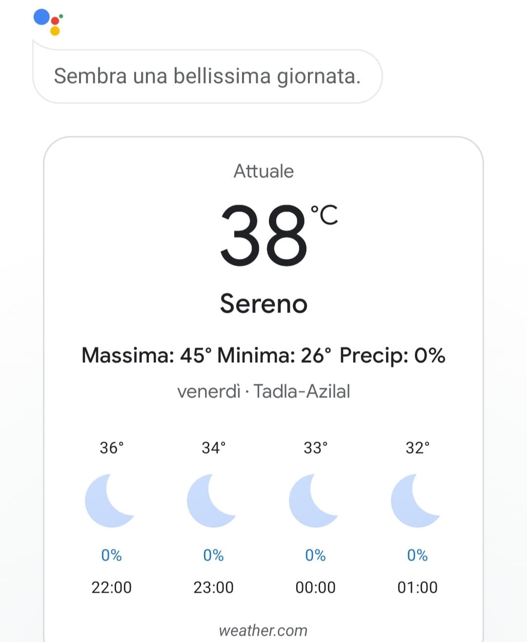 Ma vaffanculo va, pure google "bellissima giornata", sto morendo dal caldo, sudo pure da seduta