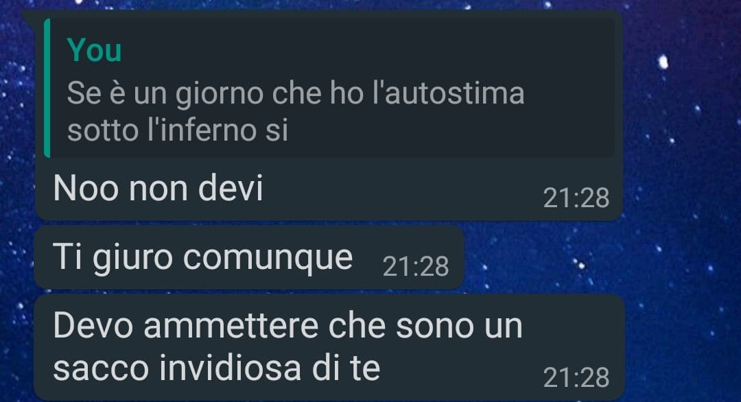 Non avrei mai immaginato che qualcuno potesse essere indivioso di me-