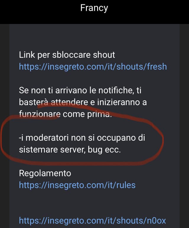 Dalla bio di Francy, non dovete chiedere a loro del sito buggato 