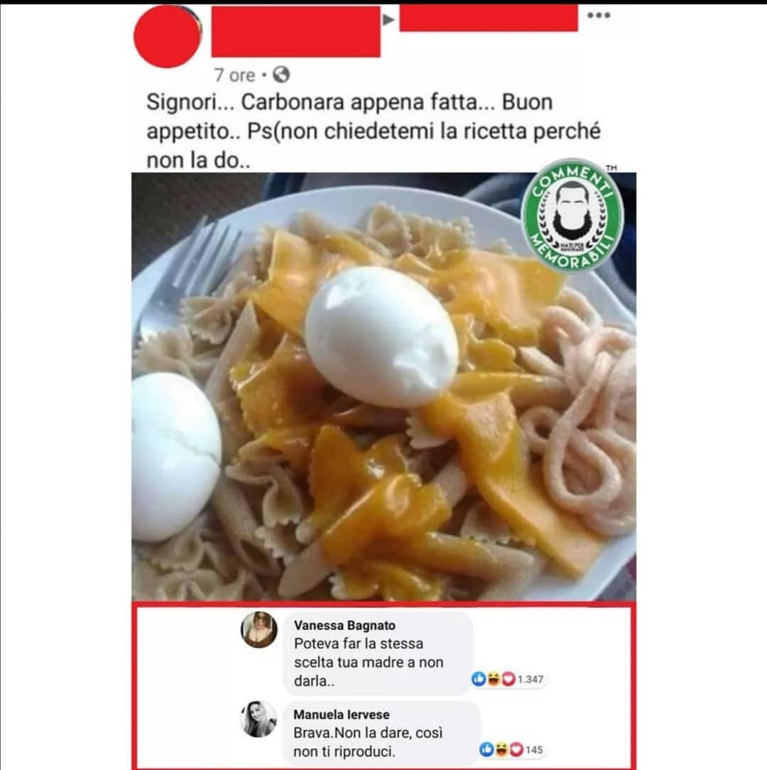 Sempre meglio della carbonara con la panna, ma mi fanno male gli occhi per l'immagine 