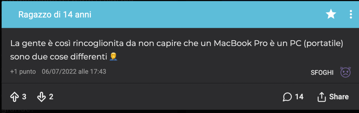 Fantastico. No ma davvero c'è gente così stupida? Il Macbook è un pc