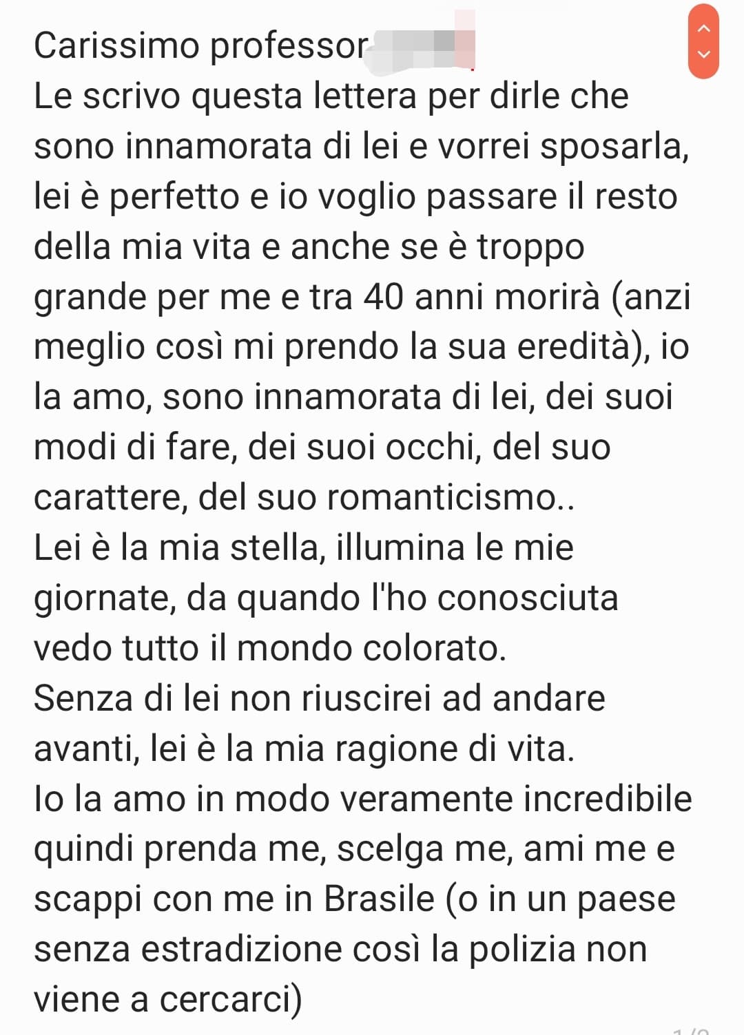 una lettera d'amore per il prof di cui sono per finta innamorata per convincerlo a lasciare la moglie e stare con me, funzionerà?