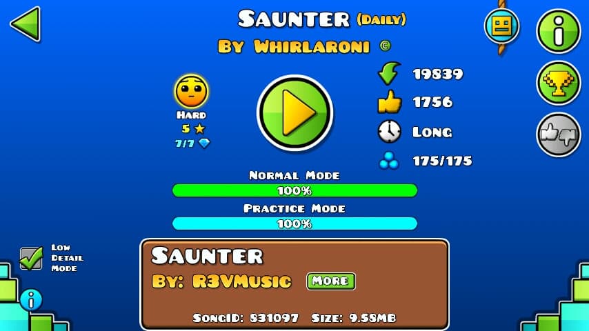 Saunter 100%; By Whirlaroni; (Difficoltà: Hard 5?); (Grado: Normal)