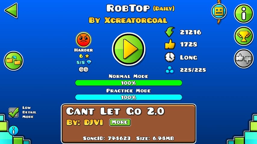 RobTop 100%; By Xcreatorgoal; (Difficoltà: Harder 6?); (Grado: Normal)