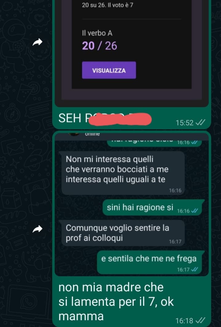 censurata, sto piangendo, non sono mai abbastanza non è possibile, e se prendevo 9 "e perché non 10" basta non sono il tuo cazzo di robot porc