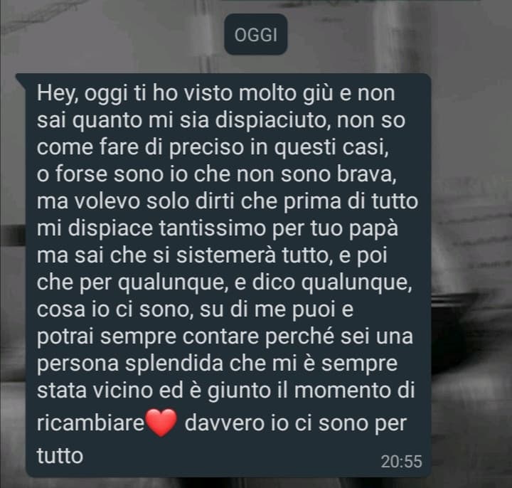 Oggi à scuola stavo particolarmente male diciamo che sono stata più volte in bagno perché non riuscivo a trattenere le lacrime in classe, speravo solo che nessuno lo notasse. 