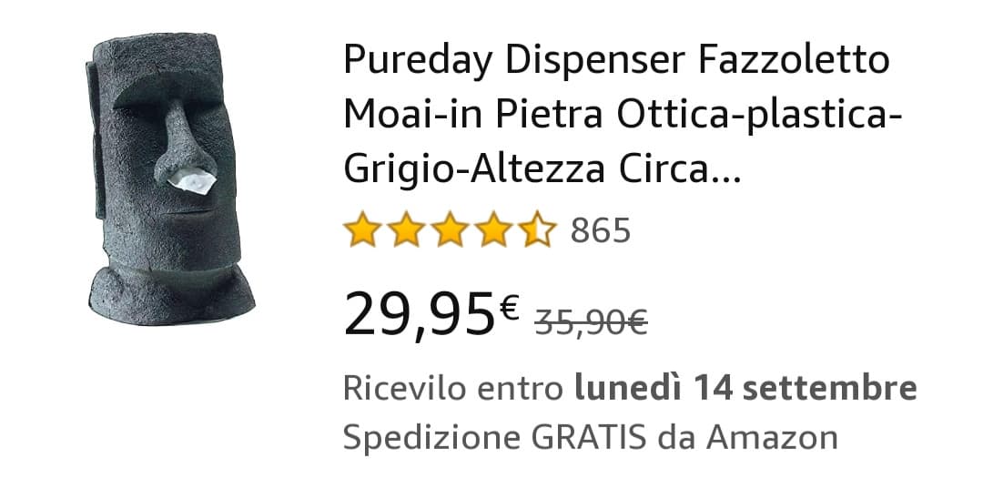 Ok e allora io vi esco un pureday dispenser fazzoletto-moai in pietra ottica-plastica-grigio-altezza circa 34 centimetri