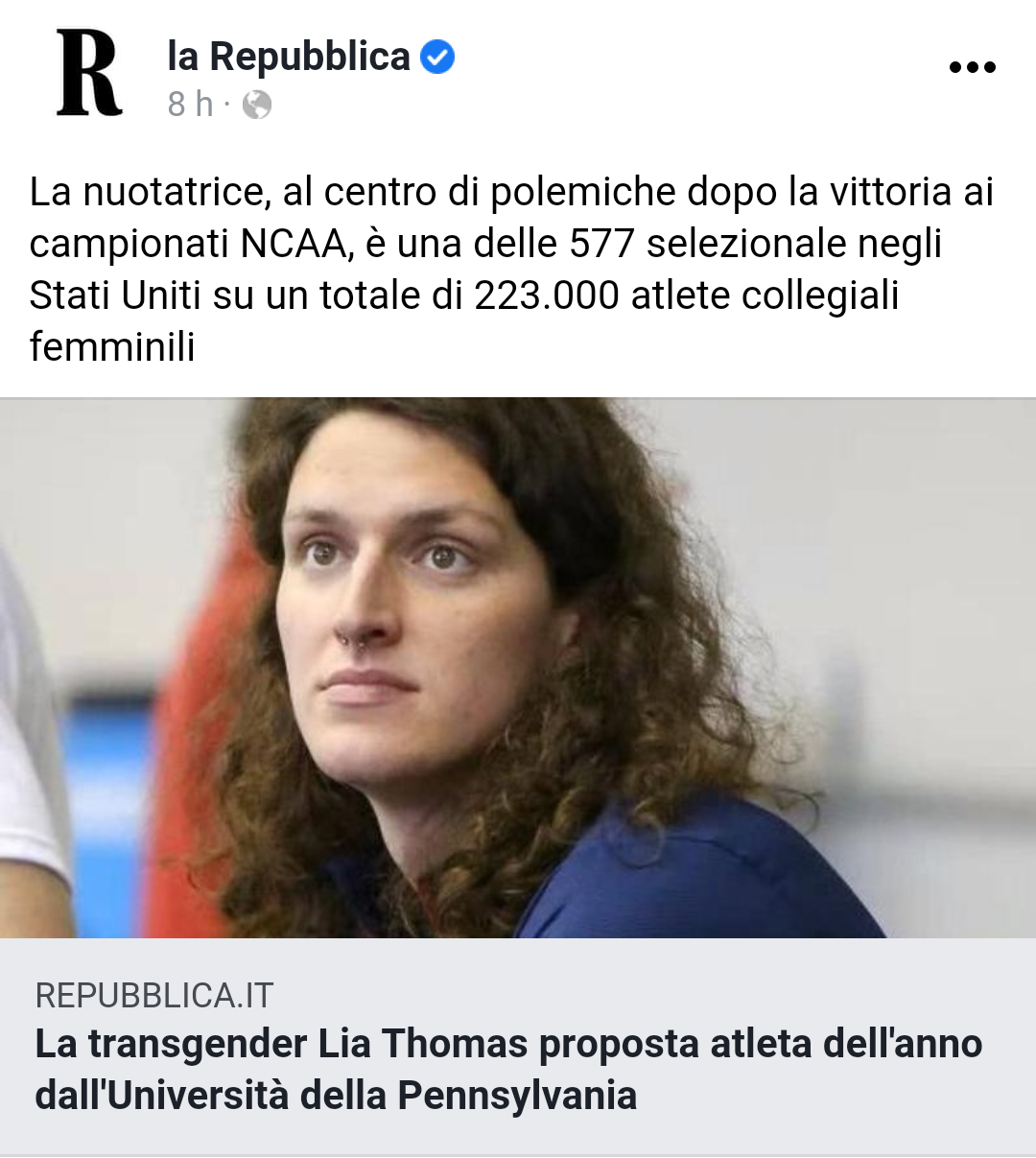 Stiamo parlando della stessa atleta che non ha completato il percorso di transizione