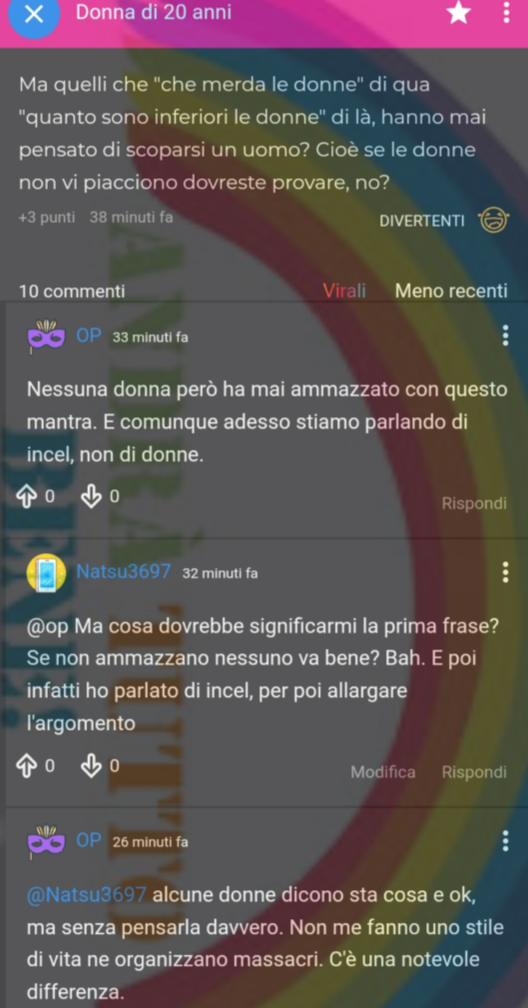 Lamentarsi di uomini che vedono tutte le donne come merde, ma difendere le donne che fanno lo stesso con gli uomini. Che bella cosa l'ipocrisia :)