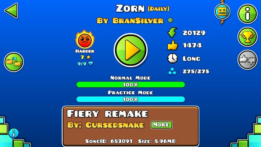 Zorn 100%; By BranSilver; (Difficoltà: Harder 7?); (Grado: Epic) 