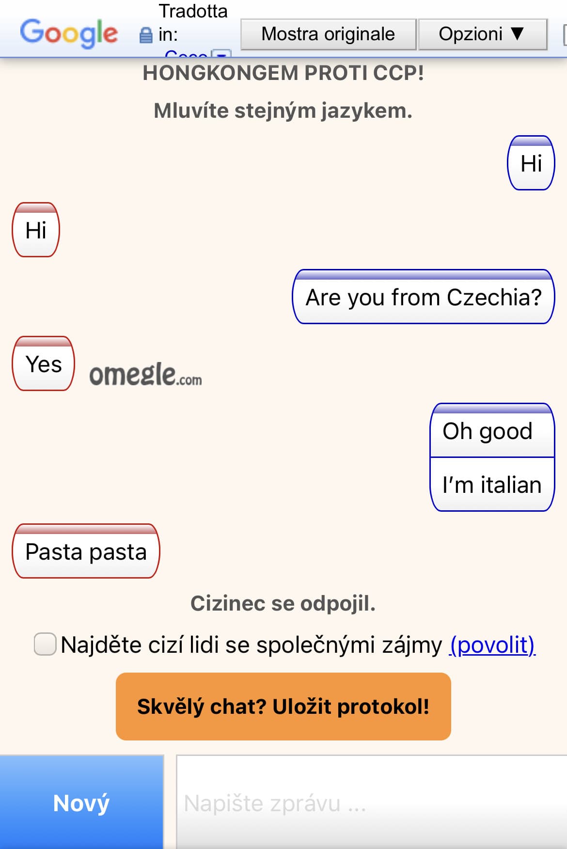 Io che cerco di intrattenere una conversazione tra due paesi: