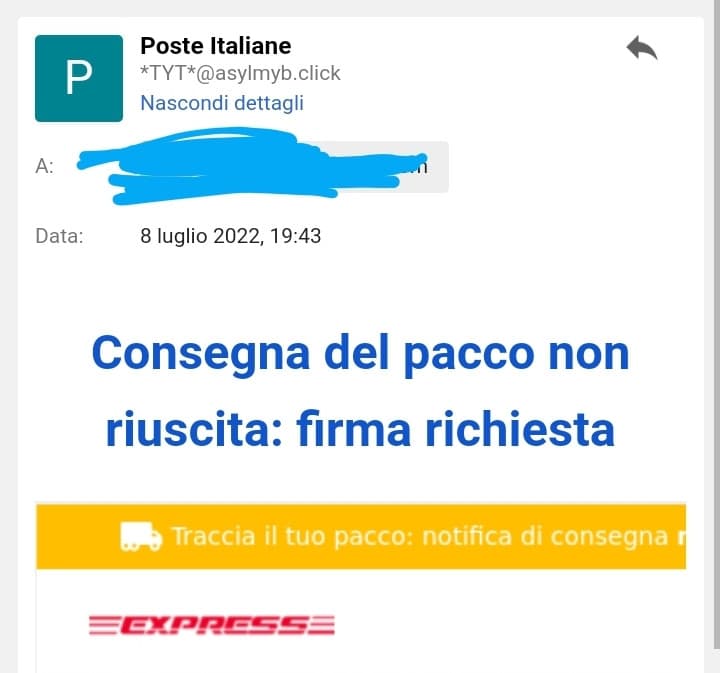 Poste italiane che mi informa di un pacco del quale ignoravo completamente l'esistenza, per di più con una mail abbastanza ambigua. Non sembra assolutamente sospetto.