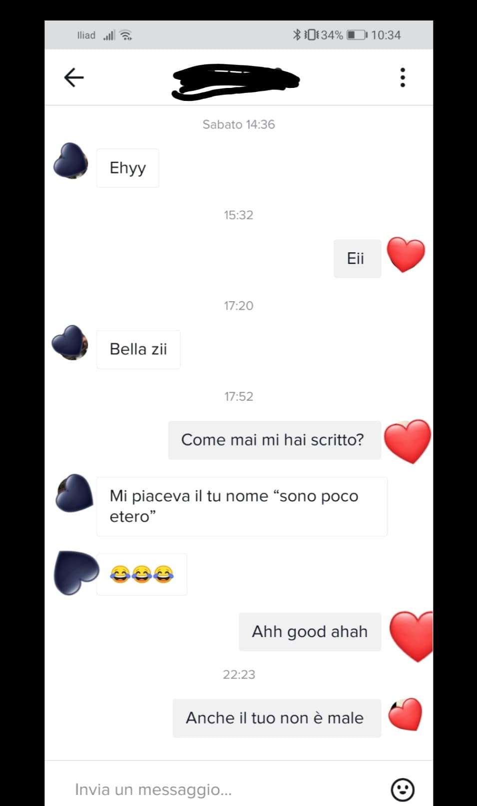 Comunque per quel segreto, questa era la chat haha, poi alla fine ho scritto 'anche il tuo non è male' 
 