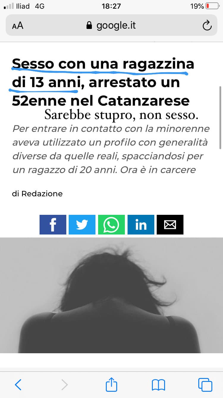 Una tredicenne non è consenziente, è stupro, non sesso 