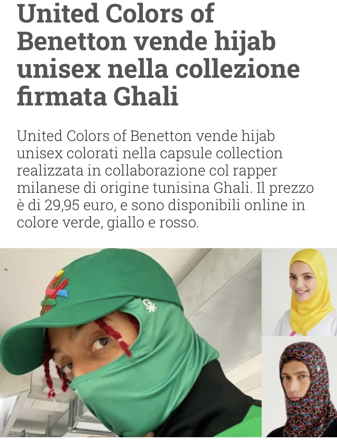 Di norma non mi interessa come la gente si veste. Ma questa “idea” di Ghali mi sembra veramente pericolosa, il velo sappiamo tutti che simbolo è. Se lo si vuole smarcare dal suo significato, allora mettiamo pure le svastiche sui vestiti 