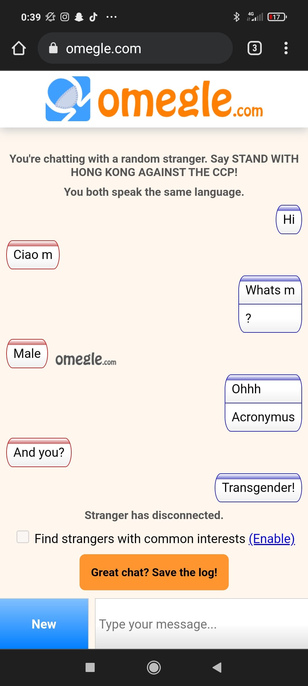 I transessuali su omegle fanno paura alla gente hahaha
