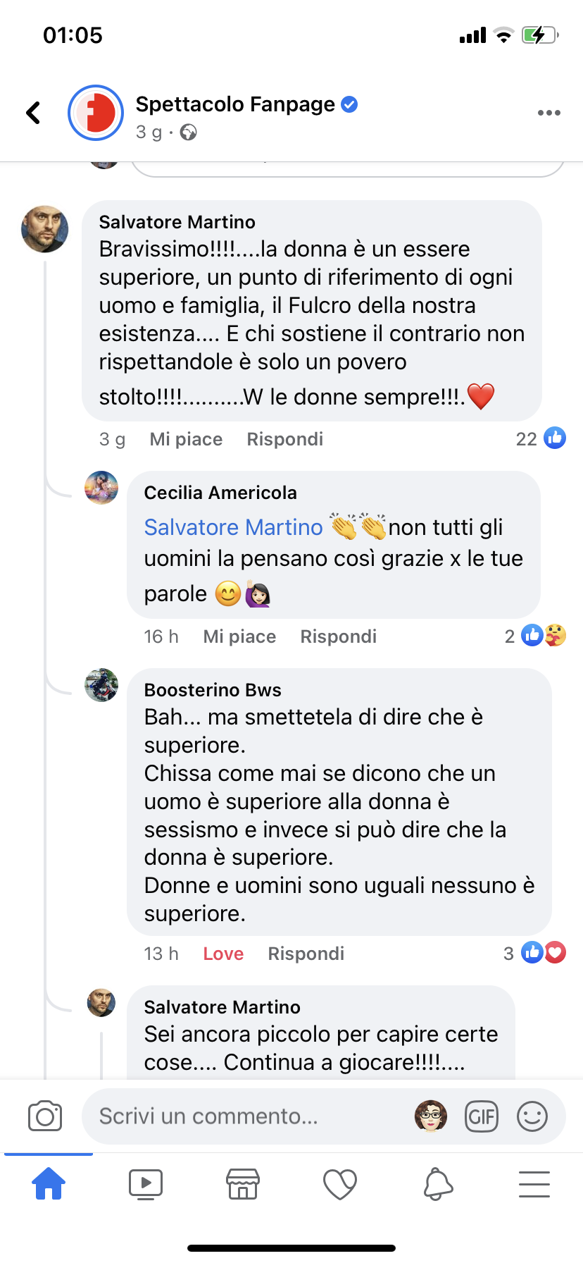 Secondo me ci sono sempre più uomini che credono le donne superiori. E non lo fanno per fare i simpi ma lo pensano realmente. Invece le ragazze più raramente lo pensano rispetto agli uomini 