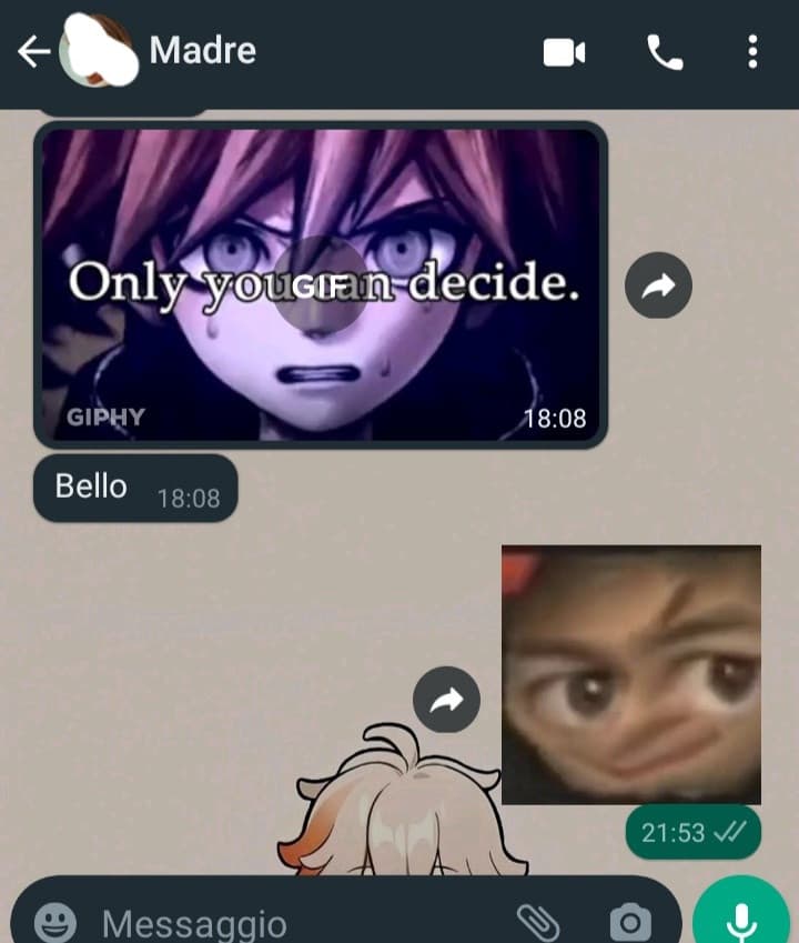 ragazzi io terrorizzato da mia madre che mi manda gif di danganronpa. come minchia funziona mia madre, perché, io ho molte domande.