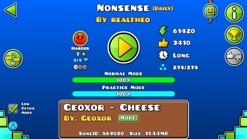 Nonsense 100%; By Realtheo; (Difficoltà: Harder 7?); (Grado: Normal)