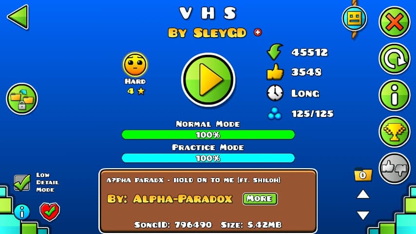 V H S 100%; By SleyGD; (Difficoltà: Hard 4?); (Grado: Normal)