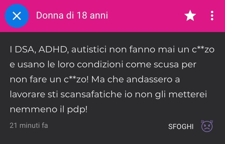 non sono team "pubblichiamo segreti negli shouts", ma questa persona sta male e come lei tutti quelli che la pensano così