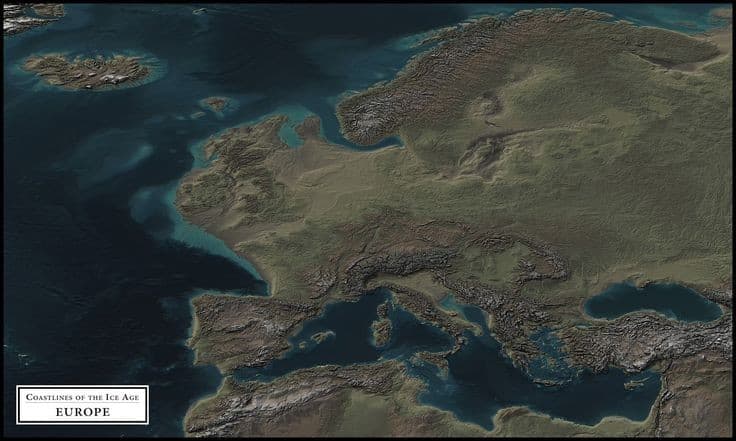 Sopra l'Europa 21 mila anni fa circa, sotto l'Europa se i ghiacciai si sciogliessero completamente