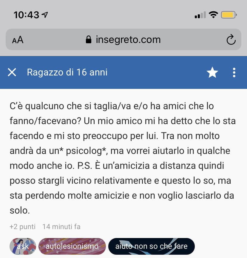 Lo metto qui perché so che molte persone guardano più spesso gli shouts che i segreti.