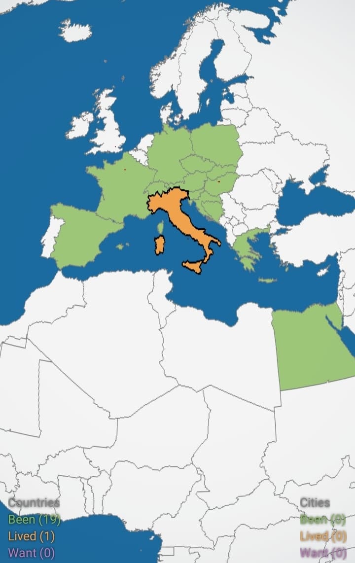 Dai raga, nuovo format di oggi. Installate "Countries Been" e colorate gli Stati in cui siete stati, se avete avuto la fortuna di visitarne.