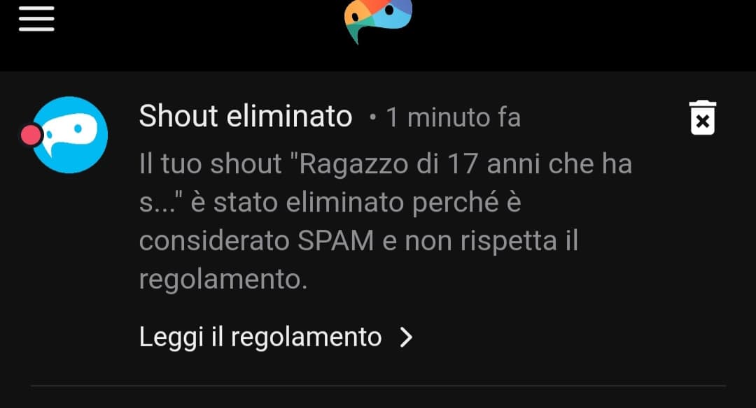 Adesso spiegatemi perché viene considerato come spam, quello shout non aveva nulla di male ?️????️