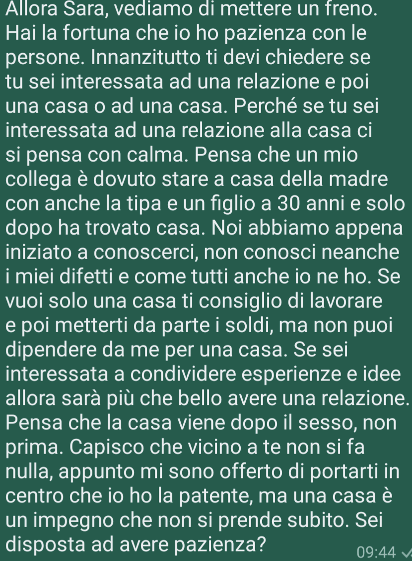 Frase che le VORREI scrivere per porre un freno, ci conosciamo da una settimana più o meno