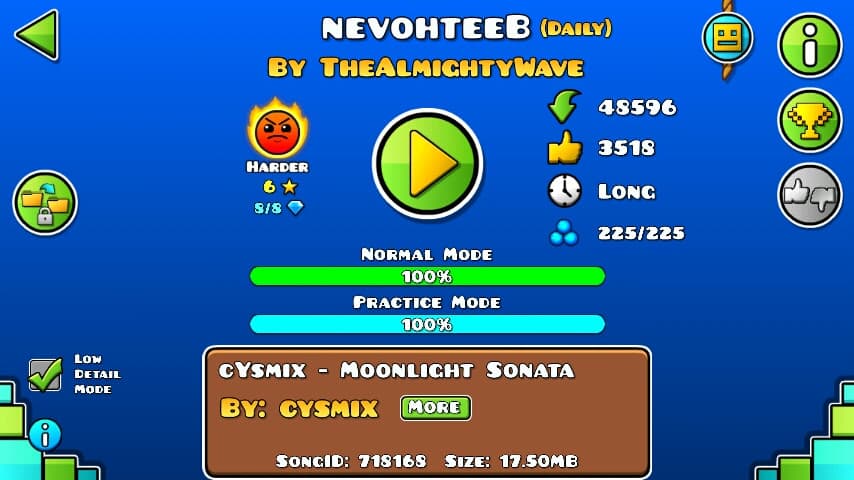 nevohteeB 100%; By TheAlmightWave; (Difficoltà: Harder 6?); (Grado: Epic)