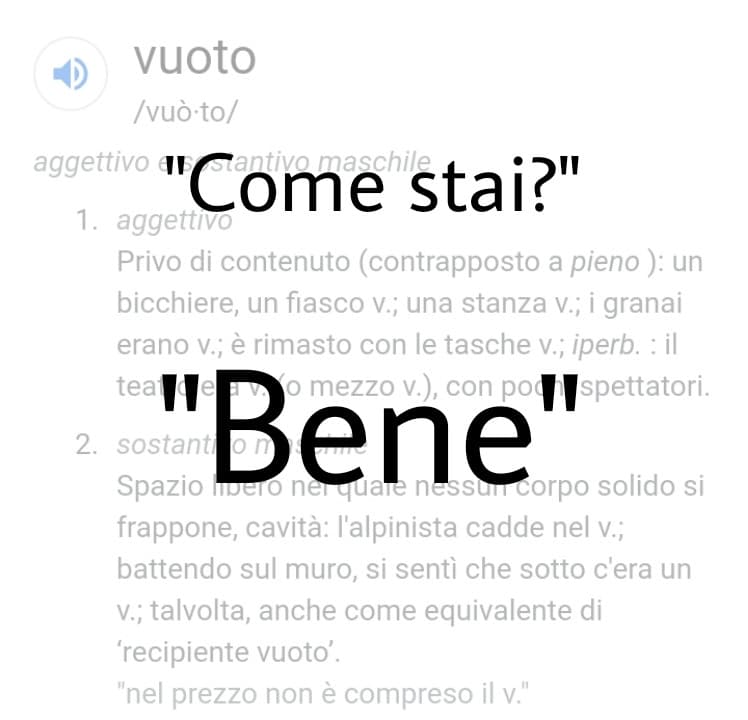 "Come stai?" "Bene" anche se in realtà sto morendo dentro e mi sento in colpa perché in realtà non c'è un motivo per cui dovrei stare male. Penso a tutte le persone che hanno un vero motivo per stare male, poi guardo la mia vita e mi chiedo perché non sto 