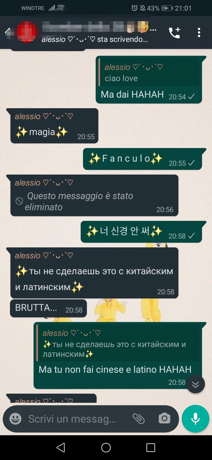 Ora, principalmente a causa mia, è partita una discussione sul gruppo di classe in Coreano- HAHAHA