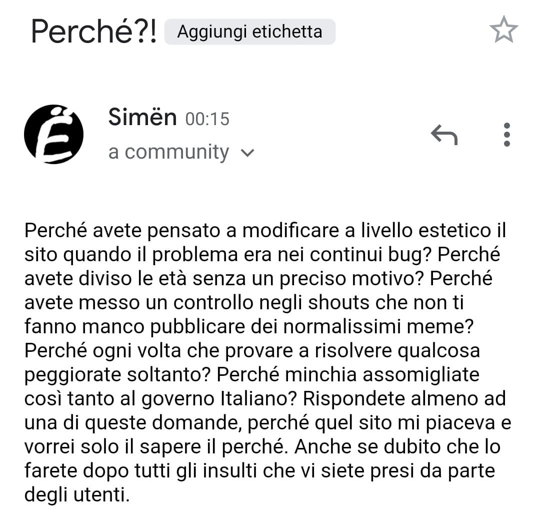 Ci tenevo a postare questo, ci vediamo quando sistemeranno il sito ✋?