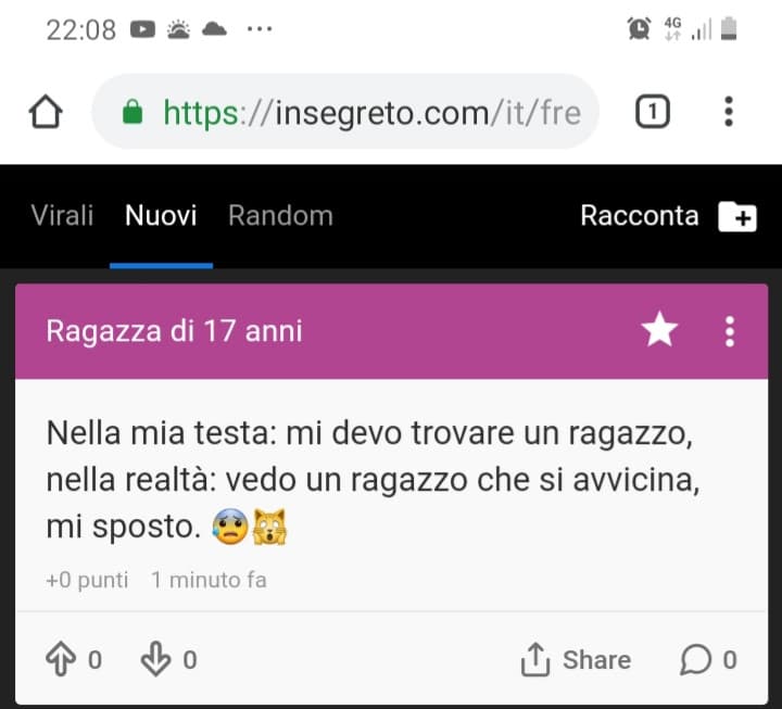 Dopo due secondi hai cancellato il segreto. Hai così paura dal mondo che anche qua non riesci a esprimersi.liberati.