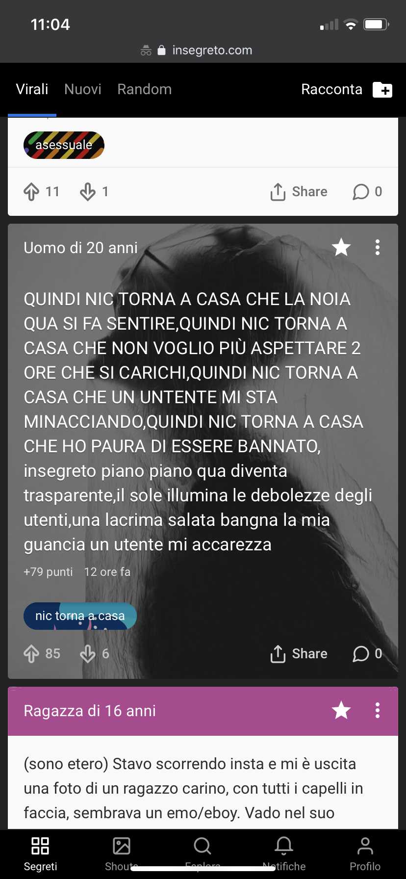 Stavo così e allora decido di guardare la mia galleria visto che avevo fatto alcuni screen di utenti/commenti/segreti/shout (vi prego non denunciatemi per stalking pls) e trovo questo... 